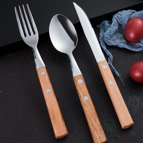 Stainless steel wooden handle tableware knife and fork spoon Western steak dinner set cutlery
