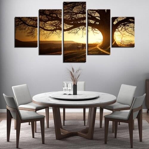 Pictures Decoration Home Room Modern Canvas Painting 5 Pieces Big Tree Sunshine Scenery Wall Art Printed HD Modular Poster Frame