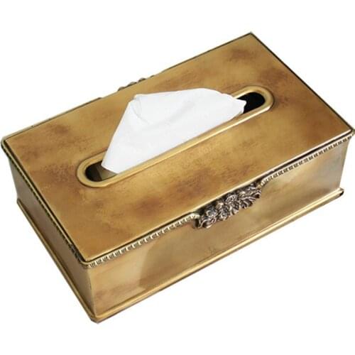 Handmade Brass Pure Copper Vintage Carved Lace Tissue Box Creative Decoration Lucky Crafts dorm room essentials