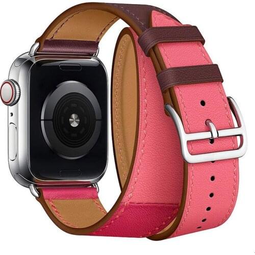 Leather double loop strap for Apple watch band 44mm 40mm series 6 5 4 SE Men/Women bracelet wristband for iWatch 3 2 42mm 38mm