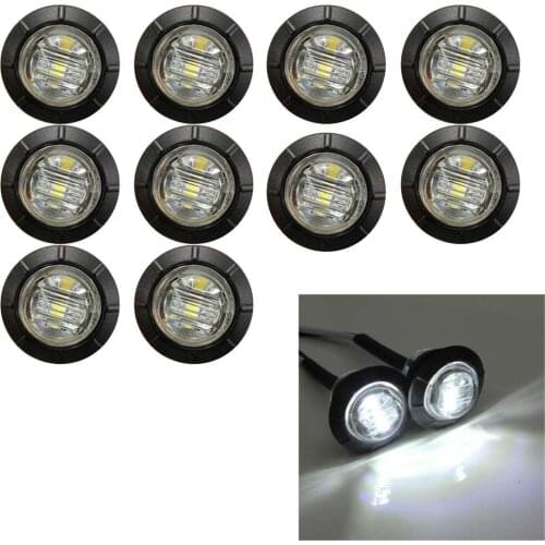 Krator 10PCS 3/4" Round White LED Underbody Rock Front Rear Side Marker Indicators Light Bullet Clearance Marker Light 12V