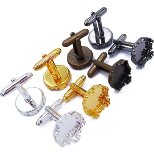 Round Bezel Cufflink Blank Match 15mm Cabochons Wholesale Cufflinks Findings CL047