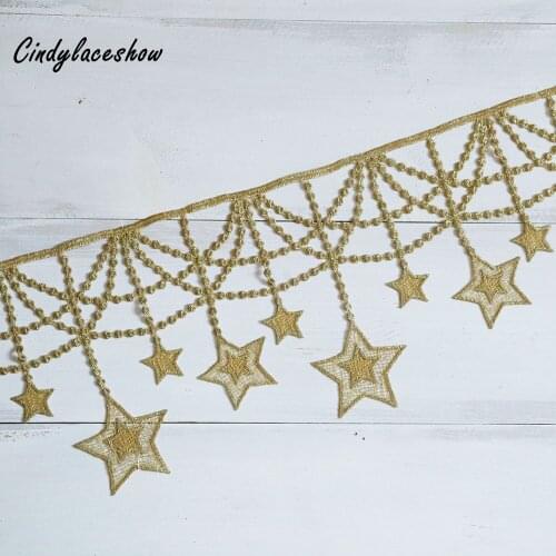 14.5cm Wide Stars Gold Tassels Lace Fringe Lace Trim Ribbon Costume Home Textile Curtains Decor Trims Clothes Sewing Accessories