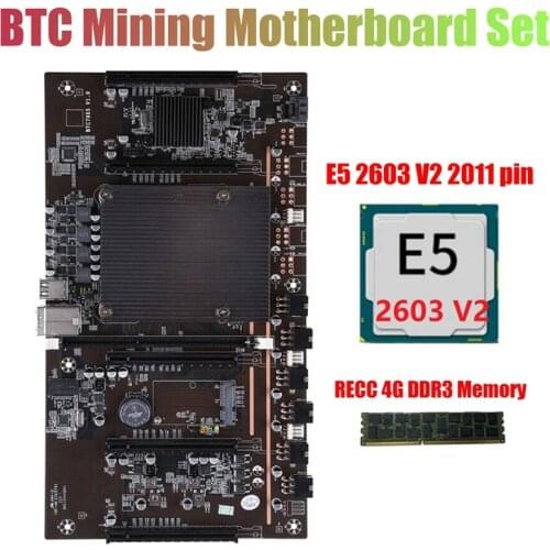 X79 H61 BTC Mining Motherboard with E5 2603 V2 CPU+RECC 4G DDR3 Memory LGA 2011 DDR3 Support 3060 3080 Graphics Card