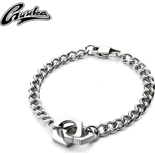 Guka fashion brand couple Bracelet mens niche design couple Cuba chain hexagon button hip hop Bracelet versatile accessories
