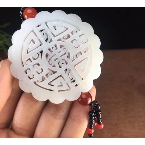 Hetian jade flower opens a rich white jade pendant, the jade is warm and delicate 2715