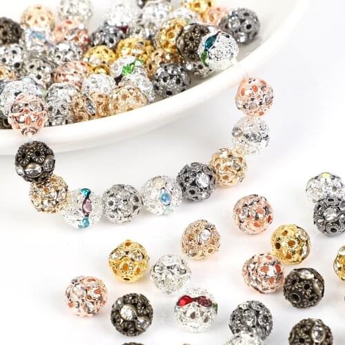 New 20pcs 6/8mm 10 Colors Copper Round Rhinestone Rondelles Crystal Bead Loose Spacer Beads For Jewelry Making DIY Accessories