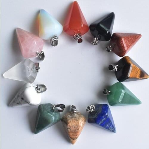 Wholesale 12pcs Natural stone Quartz Crystal lapis lazuli tiger eye beads pendant Pendulum for diy Jewelry making Necklaces