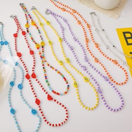 Multicolor Handmade Smiley Face Beaded Chain Necklace For Mask Lanyard Women Fashion Sunglasses Chain Mask Holder Fashion