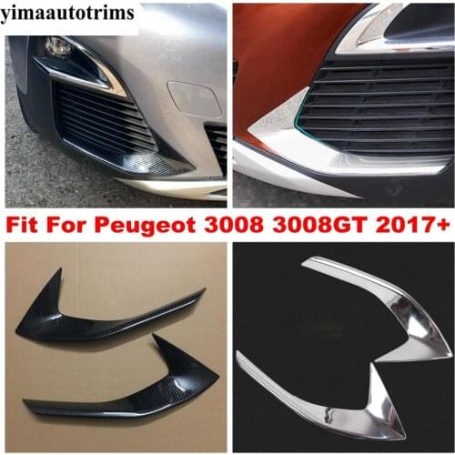 Front Fog Lights Lamp Strip Eyebrow Panel Cover Trim ABS Chrome / Carbon Fiber Look Exterior For Peugeot 3008 3008GT 2017 - 2020
