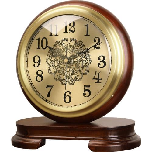 Hot European Luxury Table Clock Wood Home Decoration Radio Movement Desk Clock Automatic Time Adjustment Brass Table Watch Gift