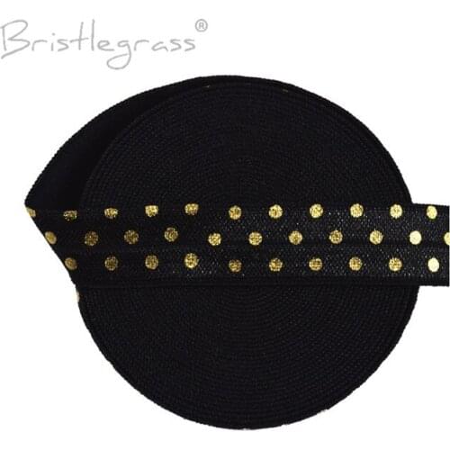 BRISTLEGRASS 5 Yard 5/8" 15mm Gold Polka Dot Foil Print Black Foldover Elastic Spandex Satin Band Headband Tutu Dress DIY Sewing