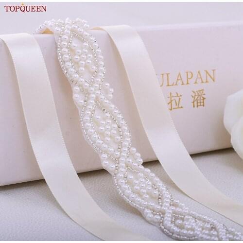 TOPQUEEN S353A Belt for Wedding Dress Pearl Belts for Women Bridal Ribbon Formal Evening Party Belts Wedding Belts and Sashes
