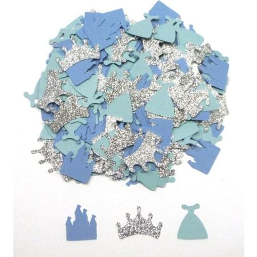 Blue Princess Themed Confetti with Silver Glitter Crowns Assorted Pieces for a Birthday Party Table decor scrapbook Confettis