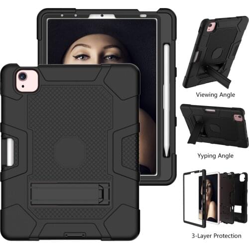 Foldable Kickstand Case with Pen Slot for iPad Air4 10.9 Tablet Case Kids Safe Cover for iPad 11 2018 2020 Shockproof Shell