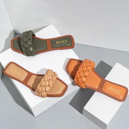 2021 New Women Brand Summer Slides High Quality Weave Open Toe Flat Casual Slipper Leisure Sandal Female Beach Flip Flops