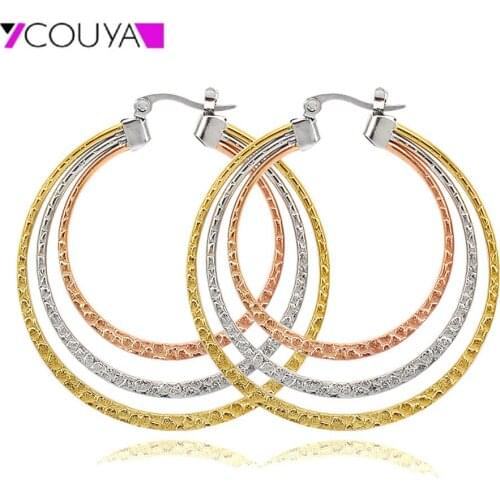 Tri-color Circle Earrings Big Round Hoop Earrings High Quality Polished Cross Earrings Sexy Women Lady Fashion Charm Jewelry