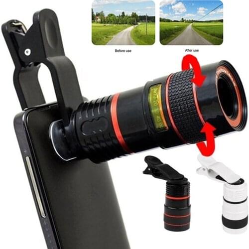 Universal Camcorder Lens 12X HD Zoom Telescope Phone Camera External Telephoto Lens with Clip anamorphic линза для телефона
