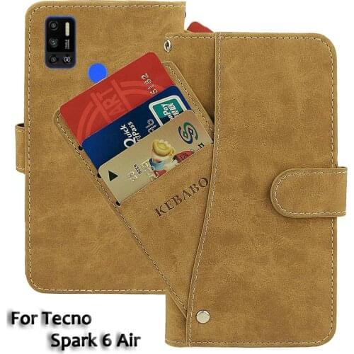 Vintage Leather Wallet Tecno Spark 6 Air Case 7" Flip Luxury Card Slots Cover Magnet Phone Protective Cases Bags