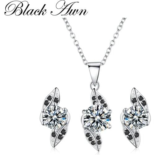 925 Sterling Silver Fine Jewelry Sets Trendy Engagement Wedding Necklace+Earring for Women PT141