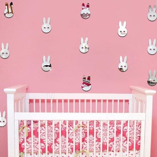 Cartoon Rabbit Wall Mirror Stickers ,3D DIY Childrens Room Decorative Indoor Cartoon Wall Mirror Stickers 12PCS/LOT