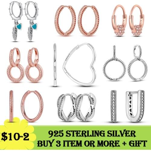 Silver Earrings Real 925 Sterling Silver Big Heart CZ Zircon Round Hoop Earrings for Women Fashion Silver Earring Jewelry Gift