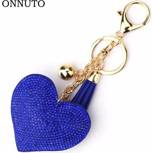Love Heart Keychain 6 Colors Full Crystal Key Ring Women Handbag Pendant Charms Long Tassel Golden Chain Bag Keyring