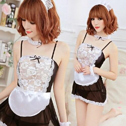 Maid Uniform Costumes Role Play 2019 Women Hollow Sexy Lingerie Hot Sexy Underwear Lovely Female Lace Erotic Costume Suit