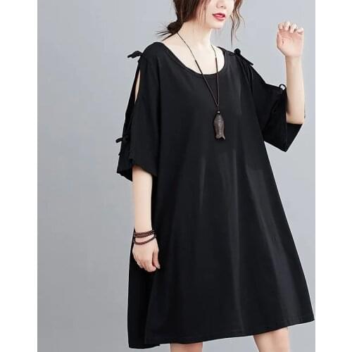 Size 8XL 150KG Summer Black Dress O Neck Short Sleeve Dress Strapless Ladies Dresses Plus Size Women Clothing