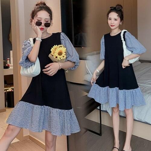 1160# Maternity Clothes Summer Cotton Striped Short Sleeve Loose Stylish Dress for Pregnant Women Mom Dress