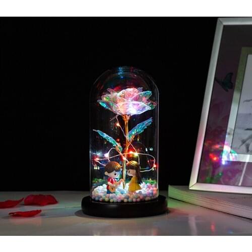 2020 LED Enchanteds Galaxy Rose Eternal 24K Gold Foil Flower With Fairy String Lights In Dome For Christmas Valentines Day Gift