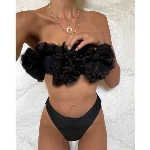 2020 Sexy Black Off Shoulder Bikini Female Swimsuit Women Swimwear Two-pieces Bikini set High Waist Bather Bathing Swim Swimwear