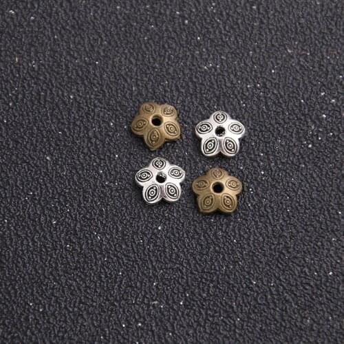 30pcs 10*10mm Antique Bronze/ Alloy Metal Five Petals Plated Spacer Bead Findings Cone Pattern Metal DIY Receptacle