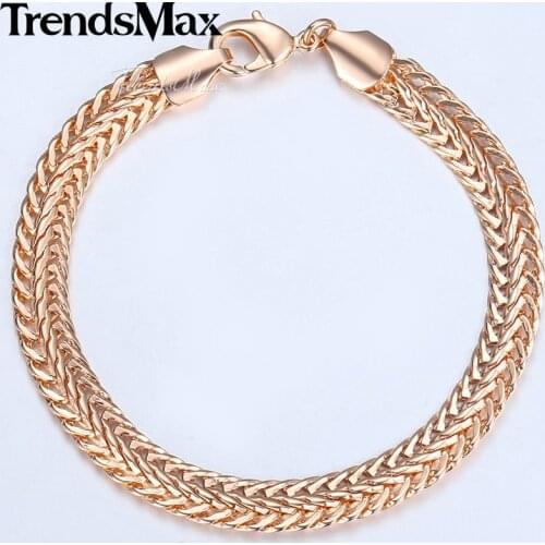 8mm 20cm Mens Womens Bracelet 585 Rose Gold Foxtail Link Chain Bracelet Male Jewelry Christmas Gifts for Men Women CB07