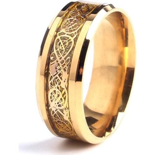 8mm gold color carbon fiber dragon 316L Stainless Steel rings for men women wholesale