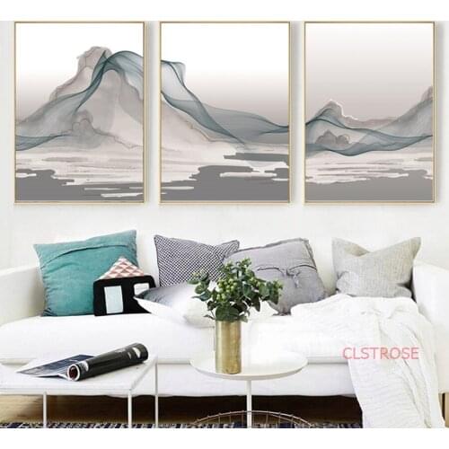 Abstract Ink Mountain Lake Canvas Painting Modern Home Decoration Landscape Poster Art Wall Pictures For Living Room No Frame