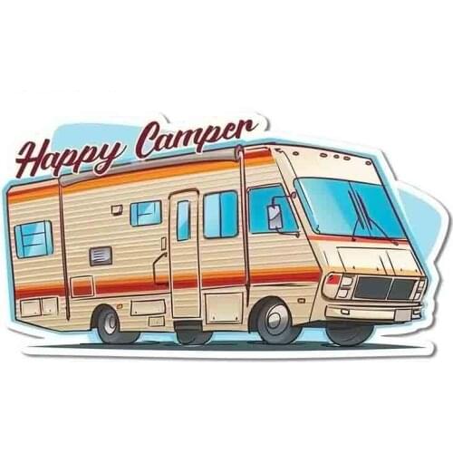 Car Stickers Decor Motorcycle Decals Happy Camper Decorative Accessories Creative Sunscreen Waterproof PVC,13cm X 7cm