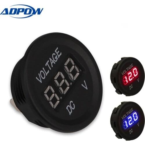Car Motorcycle LED Digital Panel Round Voltmeter Meter Monitor LED Digital Display With Reverse Connection Protection DC 12V-24V