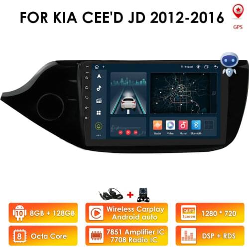 8"9"Android 10 Car Radio Multimedia Player GPS Navigation IPS 2 DIN For KIA Cee'd CEED JD 2012-2016 Head Unit OBD2 USB DSP 4GLET