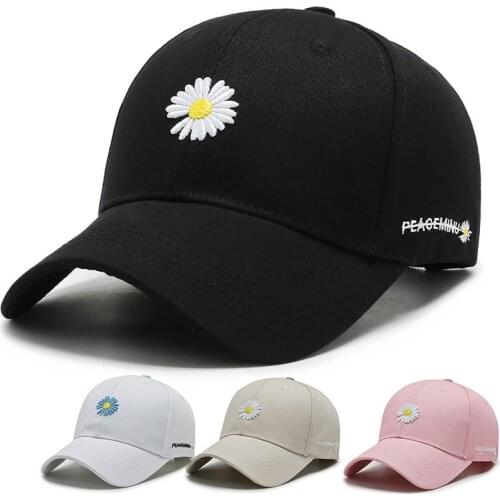 Daisy Baseball Cap Hat For Men Women Plain Curved Sun Visor Baseball Cap Hat Print Letter Fashion Adjustable Caps Black White