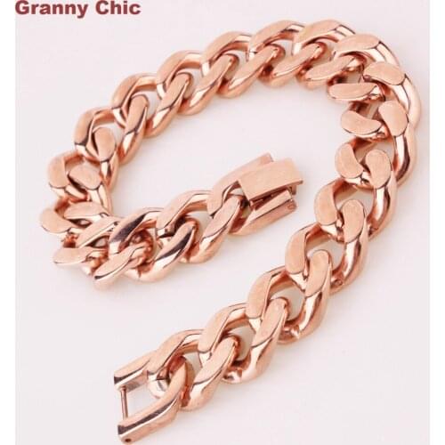 Granny Chic Fashion Mens Jewelry Hip Hop Rose Gold Stainless Steel Curb Cuban Bracelet High Quality 15mm9"