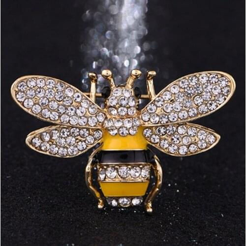 Fashion Mens Enamel Bees Jewelry Statement Punk Women cartoon Pin Brooches Brand Rhinestone Hijab Pins Hats Accessory Girl Gift