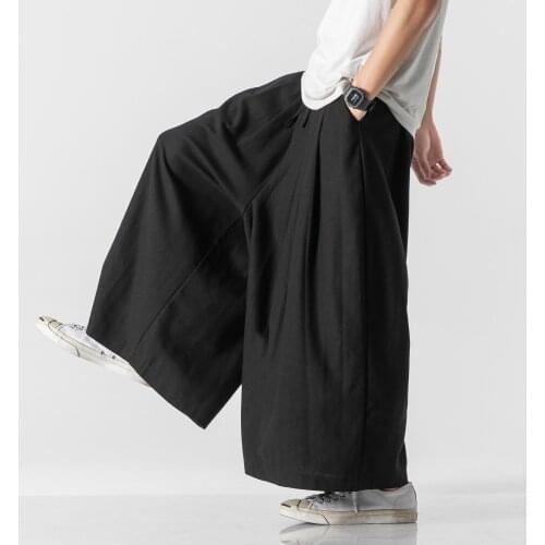 2021 Men Solid Color Wide Leg Pants Mens Joggers Lace Up Streetwear Casual Linen Trousers Men Summer Vintage Cotton Pants 5XL