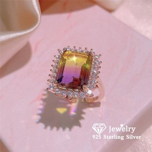 CC Colorful Gemstone Rings Adjustable 925 Sterling Silver Fine Jewlry Ring Set Party Accessories Rectangle Shape CC3235