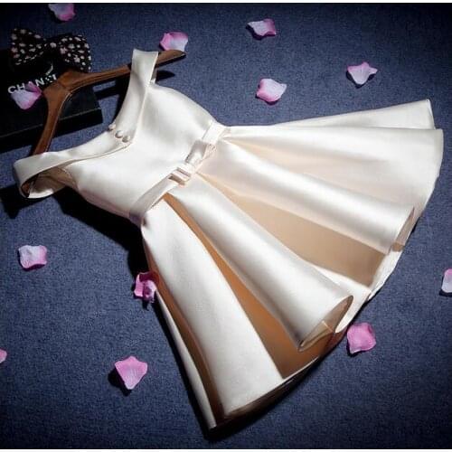 Elegant Kids Girls Shoulderless Flower Dress Children Girl Birthday Party Dress Baby Fancy Princess Bow First Communion Gown