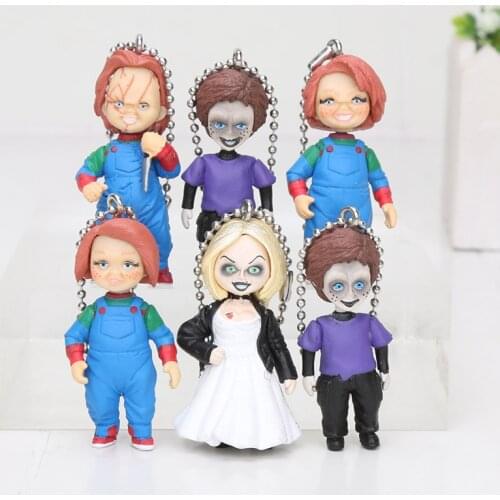 6pcs/set NECA Figure Horror Movie Childs Play Chucky Bride of Chucky & Son Doll Keyring Keychain Pendant Figure Model Toy