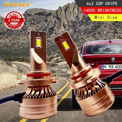 Goeser Car Light 12CSP Chip H7 H4 9012 9006 9005 H1 H11 Low Beam High Beam 2 Year Warranty Mini Size 12V 6000K 12000LM Canbus