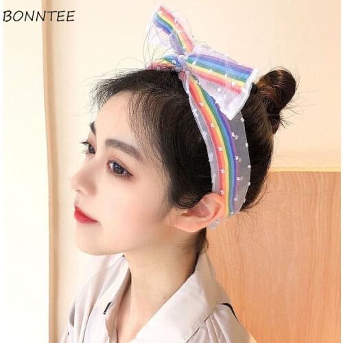 Headwear Women Fashion Rainbow Mesh Headbands Sweet Hair Accessories for Woman Summer Femme Makeup Turban Soft Colorful Ulzzang