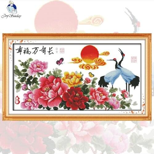 GG Happy Forever Peony Cross Stitch Flower Embroidery Kits 11CT 14CT Chinese Flower Cross Stitch Painting Pattern for Home Decor