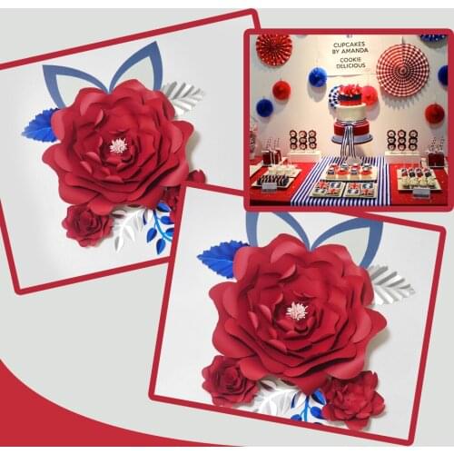 Cardstock Red DIY Paper Flowers Leaves Ears Set For Baby Shower Backdrops Decorations Nursery Wall Deco Video Tutorials